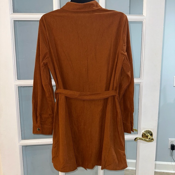 Cupshe Womens Button Front Long Sleeve Mini Shirt Dress Corduroy belted Sz S New - Picture 4 of 10